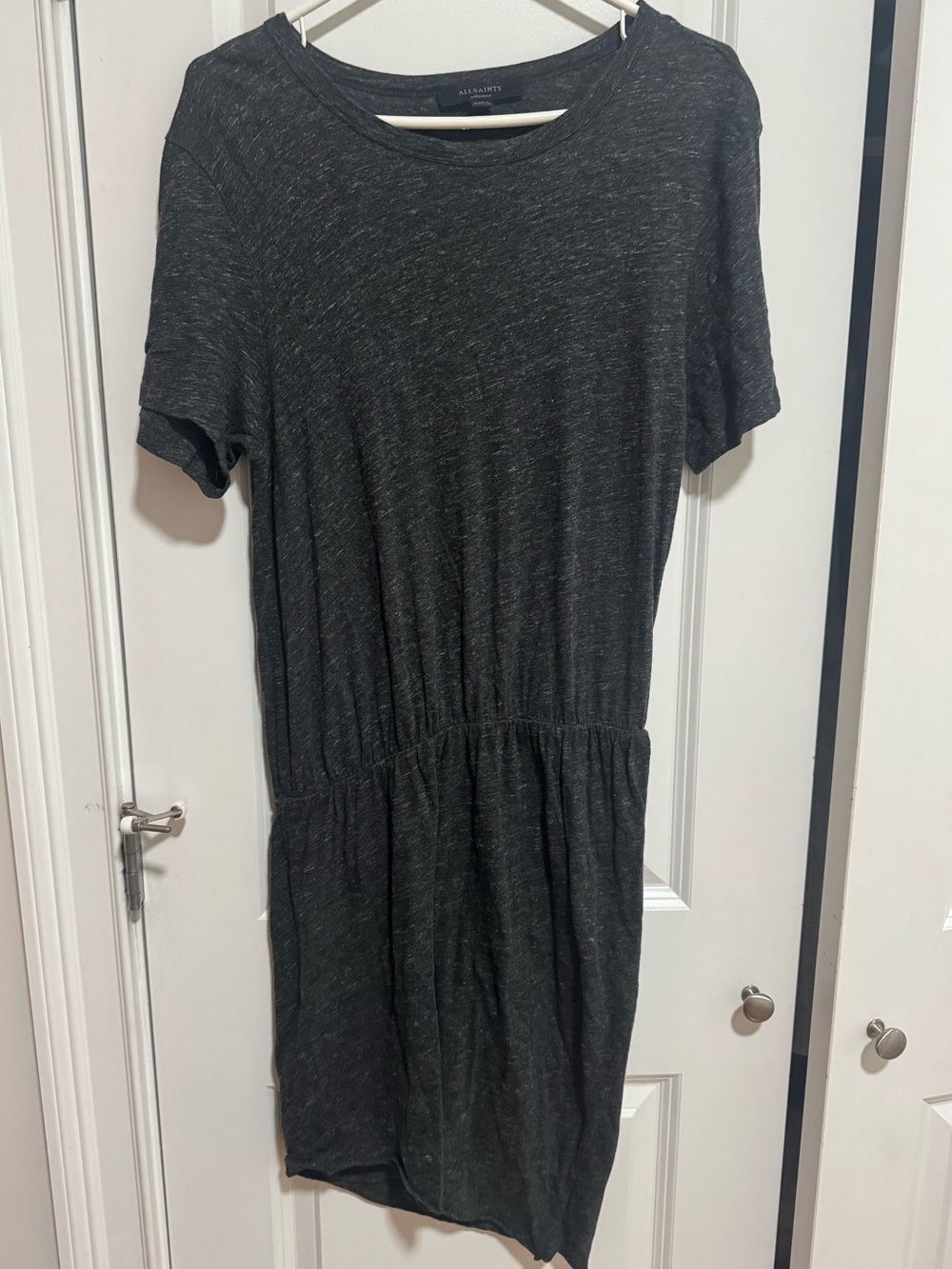 All Saints Charcoal Short Sleeve Drawstring Waist Dress